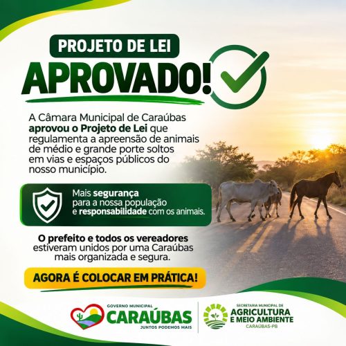 Caraúbas avança no controle de animais soltos em vias públicas após aprovação de projeto de lei