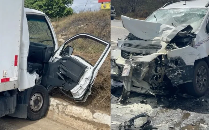 Acidente entre caminhão e carro deixa duas pessoas feridas na BR-412, na entrada da Prata