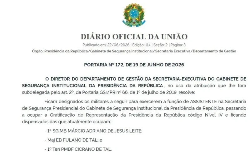 Governo nomeia “Fulano” e “Cicrano de tal” como assistentes do GSI de Lula