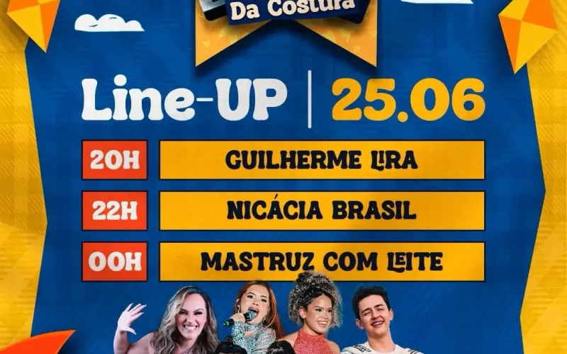 São João da Costura tem Mastruz com Leite, Nicácia Brasil e Guilherme Lyra nesta noite em São Domingos do Cariri
